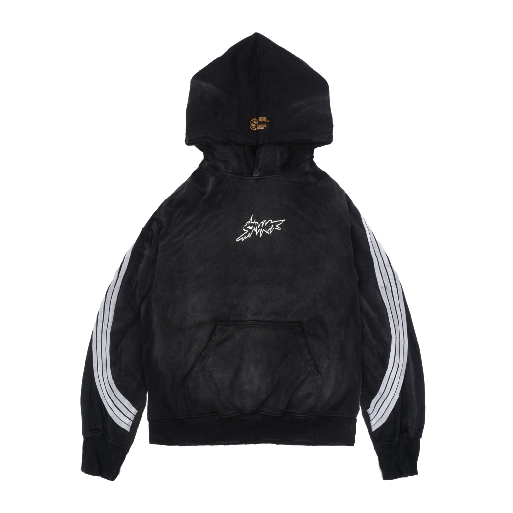 LOGO STRIPES WASHED HOODIE IN BLACK