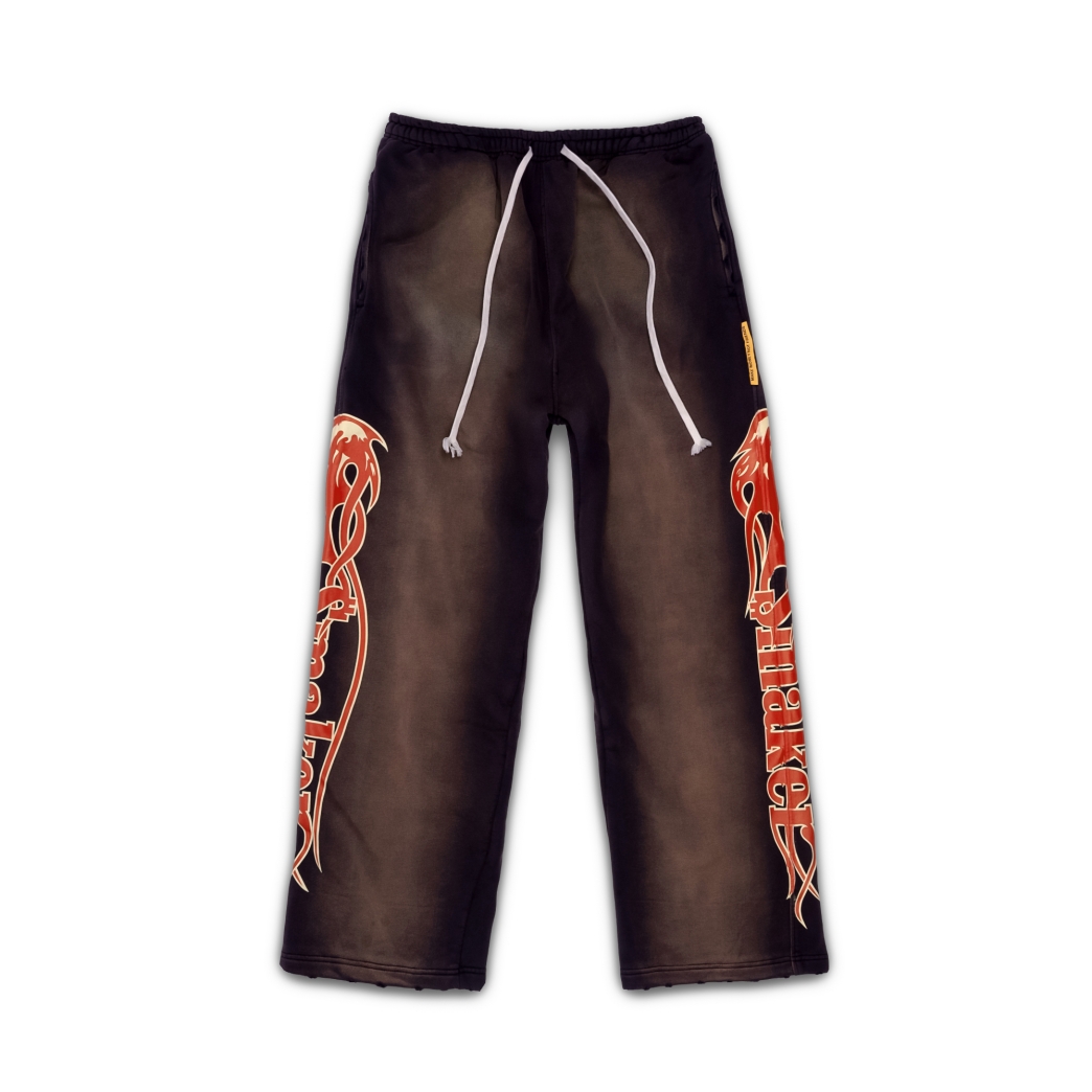 FIRE LOGO WASHED SWEAT PANTS IN BROWN