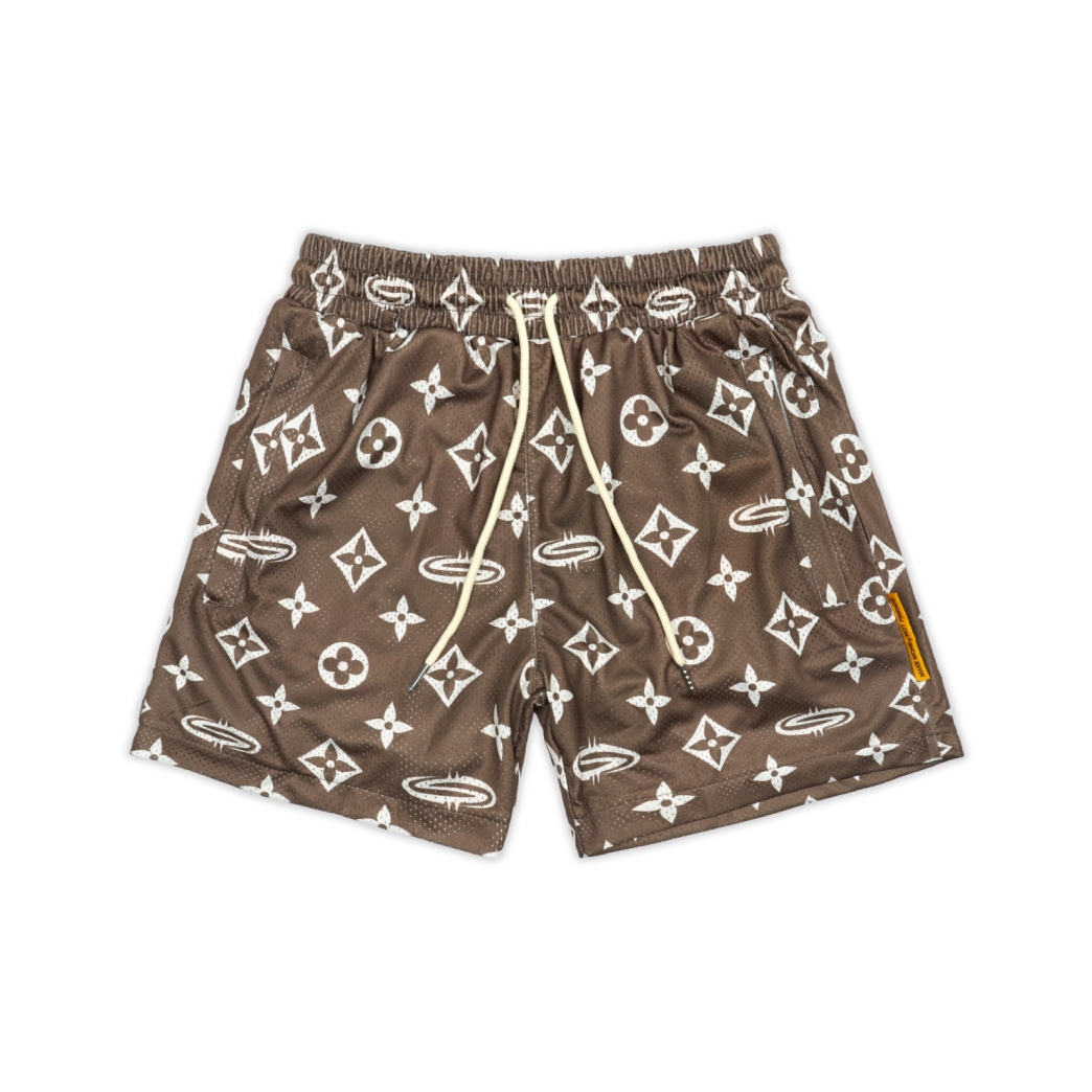 "PATTERN LOGO" MESH SHORT IN BROWN