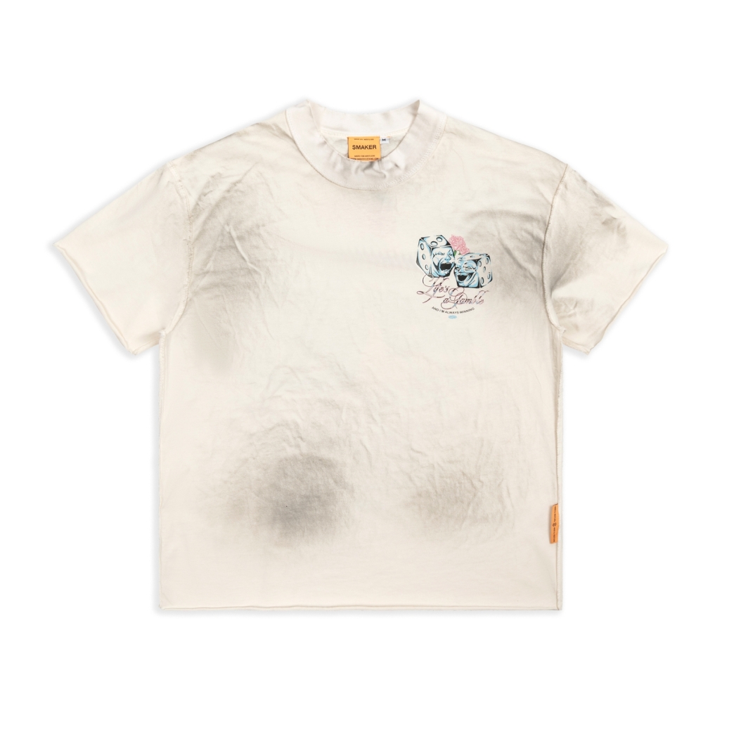 LIFE IS A GAMBLE WASHED TEE IN CREAM