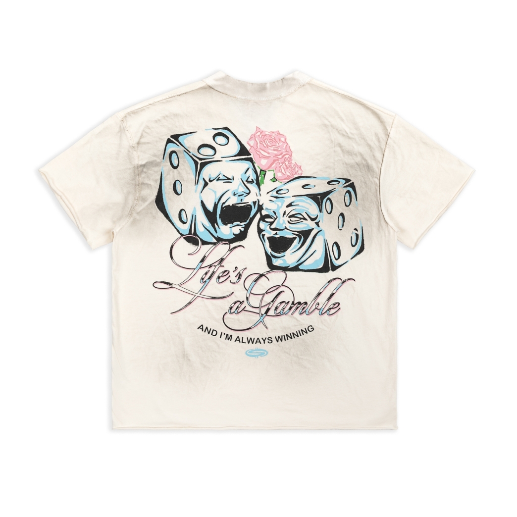 LIFE IS A GAMBLE WASHED TEE IN CREAM