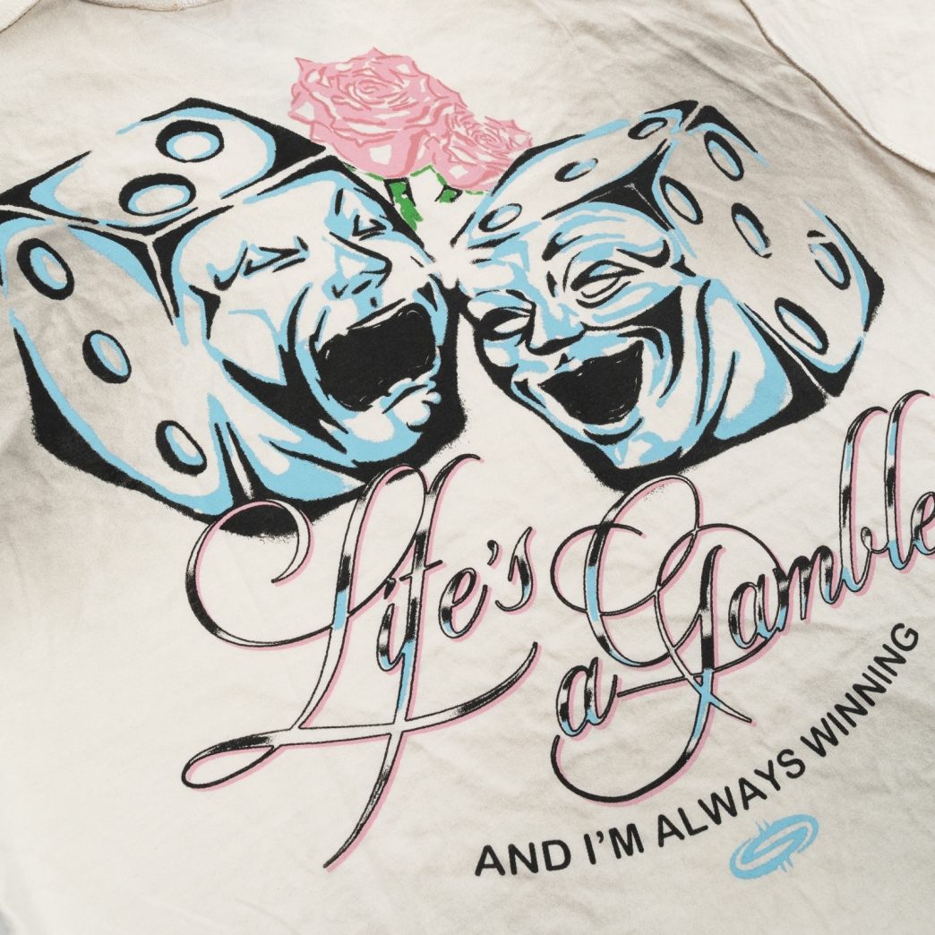 LIFE IS A GAMBLE WASHED TEE IN CREAM