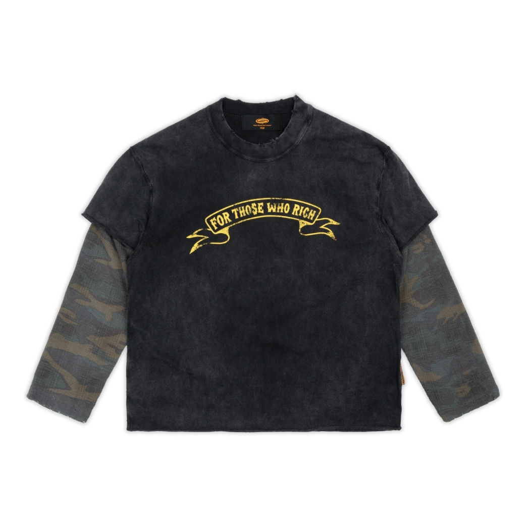 "FOR THOSE WHO RICH" LAYERED LONG SLEEVE WASHED TEE