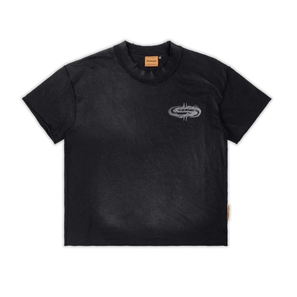 SMOKE LOGO WASHED TEE IN BLACK