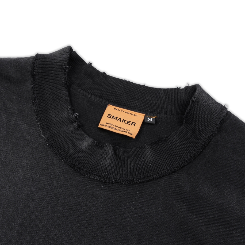 SMOKE LOGO WASHED TEE IN BLACK