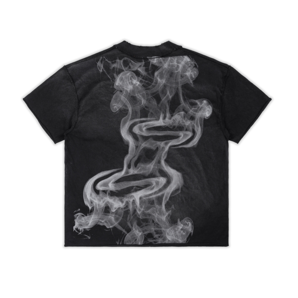 SMOKE LOGO WASHED TEE IN BLACK