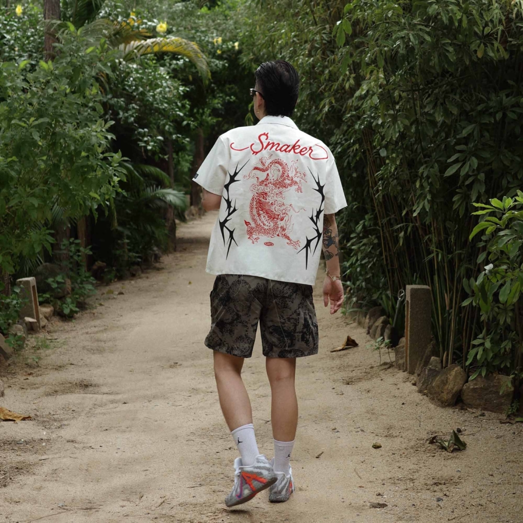 TRIBAL DRAGON SHIRT IN WHITE