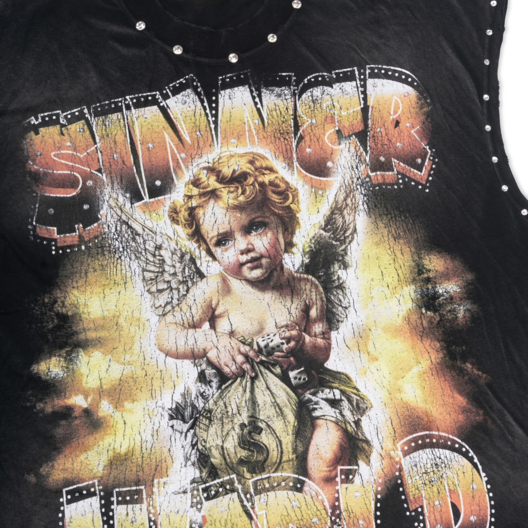 $INNER WORLD ICED OUT TANK WASHED TEE IN BLACK