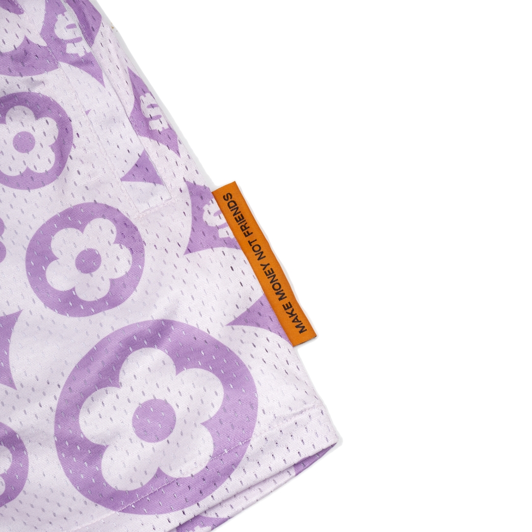 FLOWER LOGO MESH SHORTS IN PURPLE 