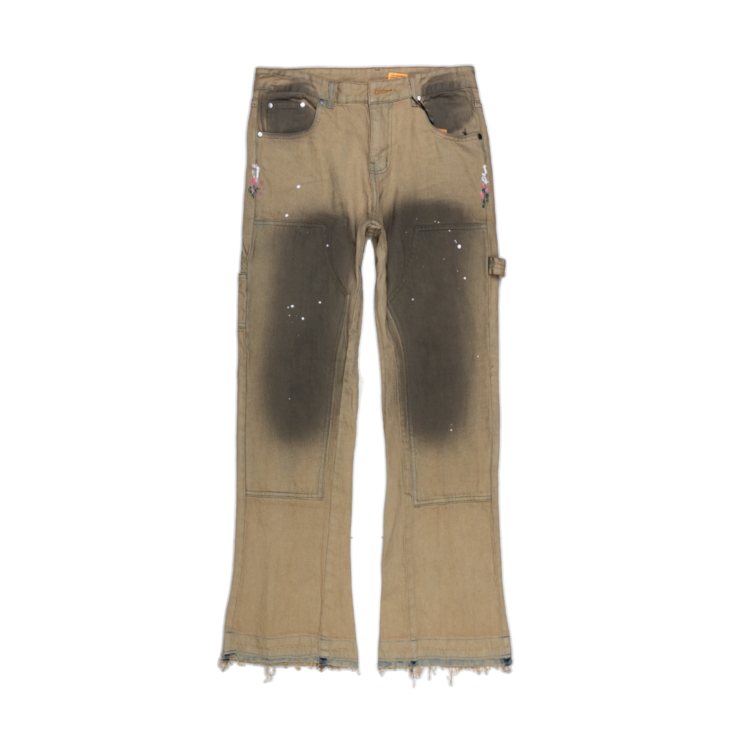 SPLASHED FLARE JEANS IN DIRT BROWN 