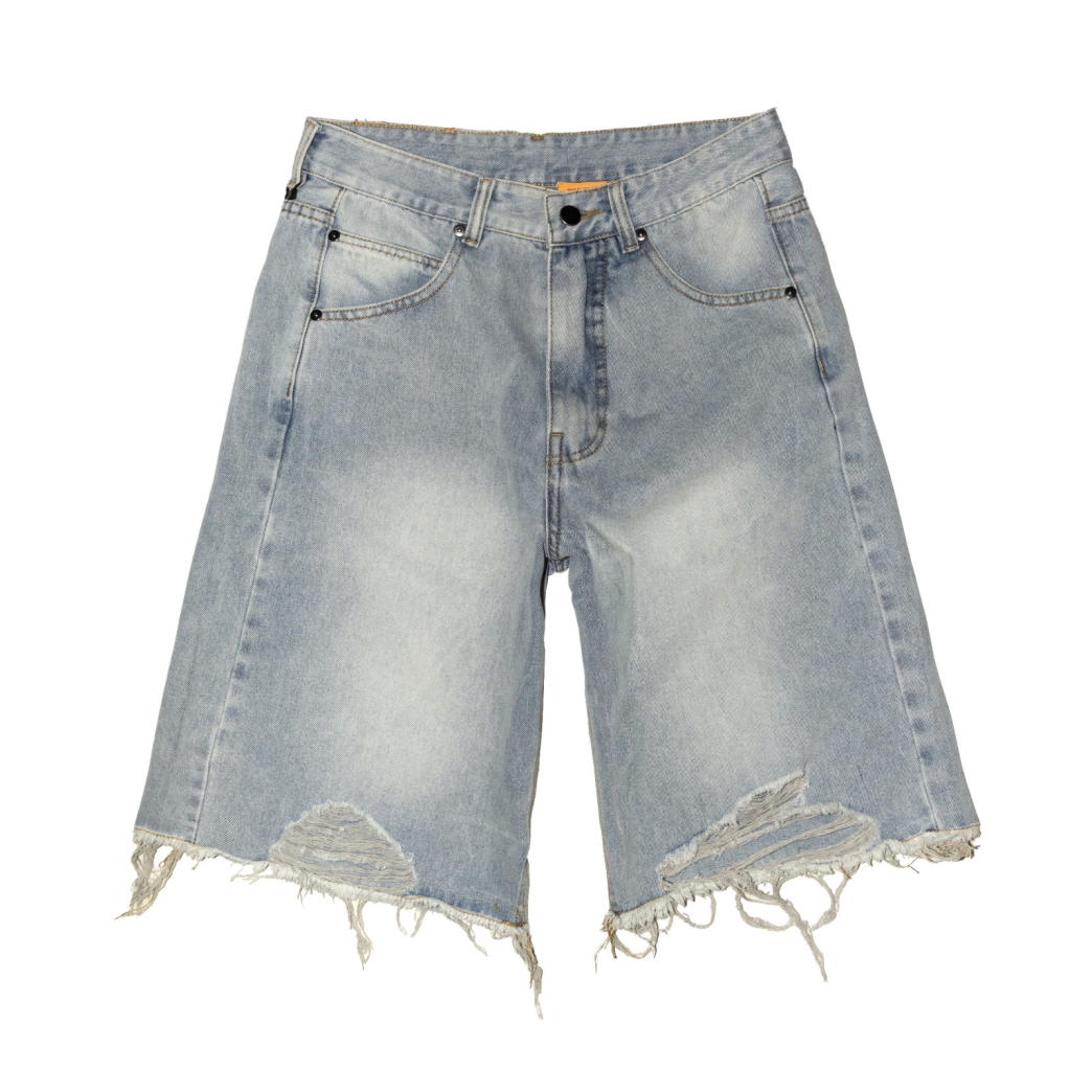 DISTRESSED WASHED BAGGY SHORT JEANS IN BLUE