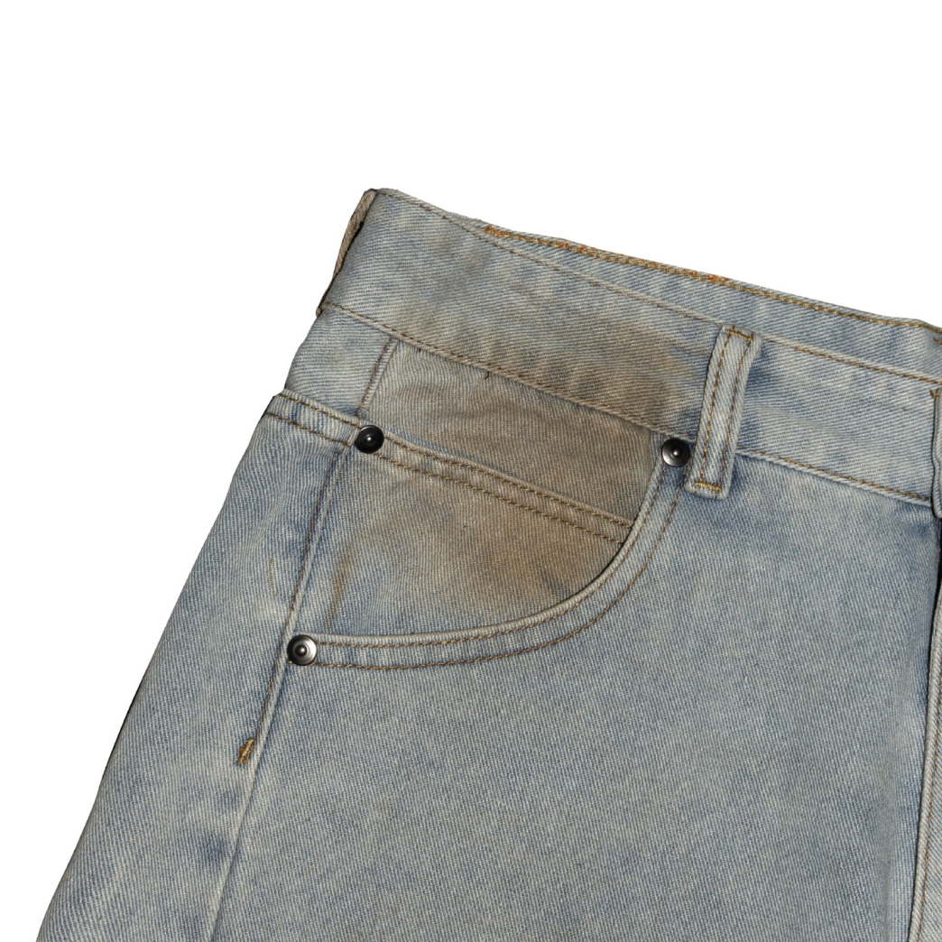 DISTRESSED WASHED BAGGY SHORT JEANS IN DIRT