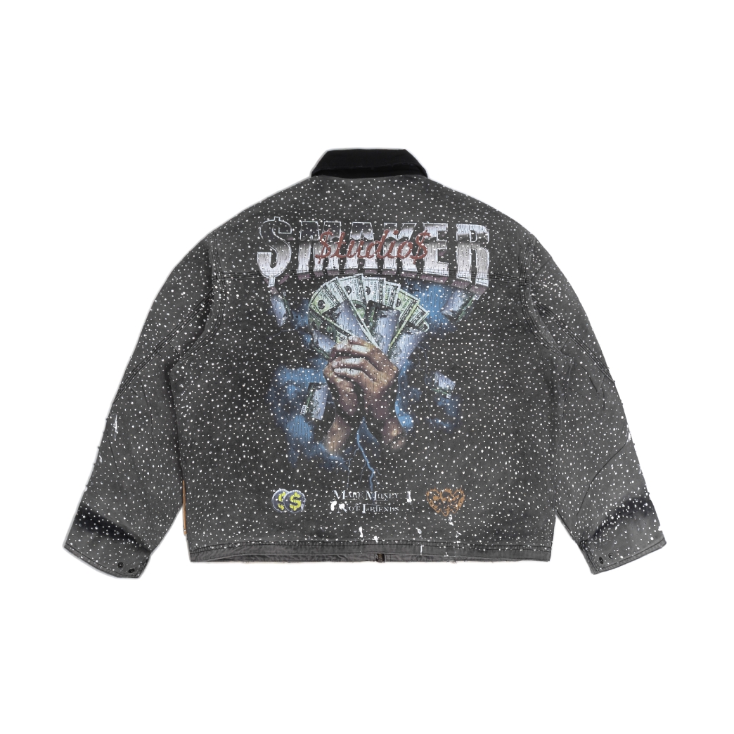 $MAKER $TUDIO $WAROVSKI WASHED WORKER JACKET IN GREY