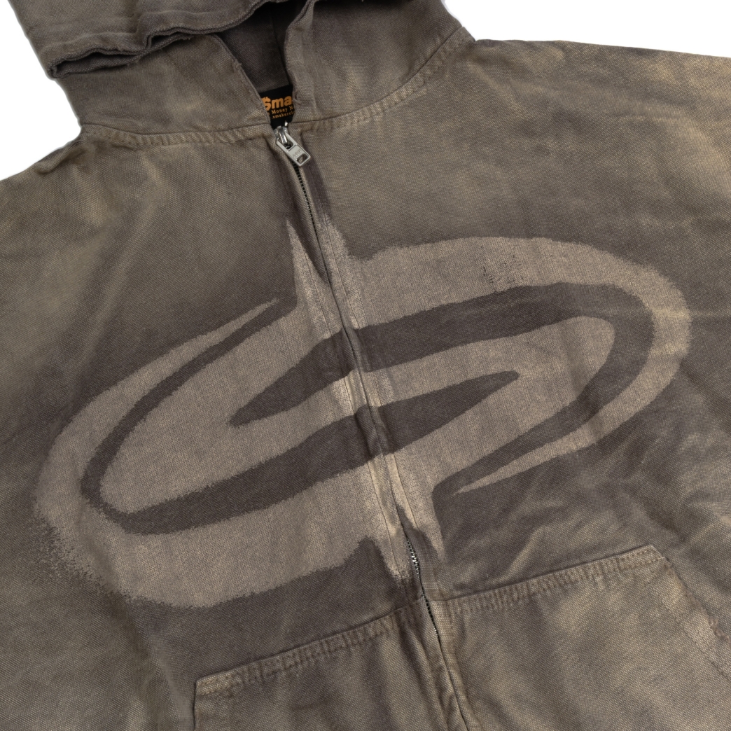 NEW LOGO WASHED ZIP HOODIE IN BROWN