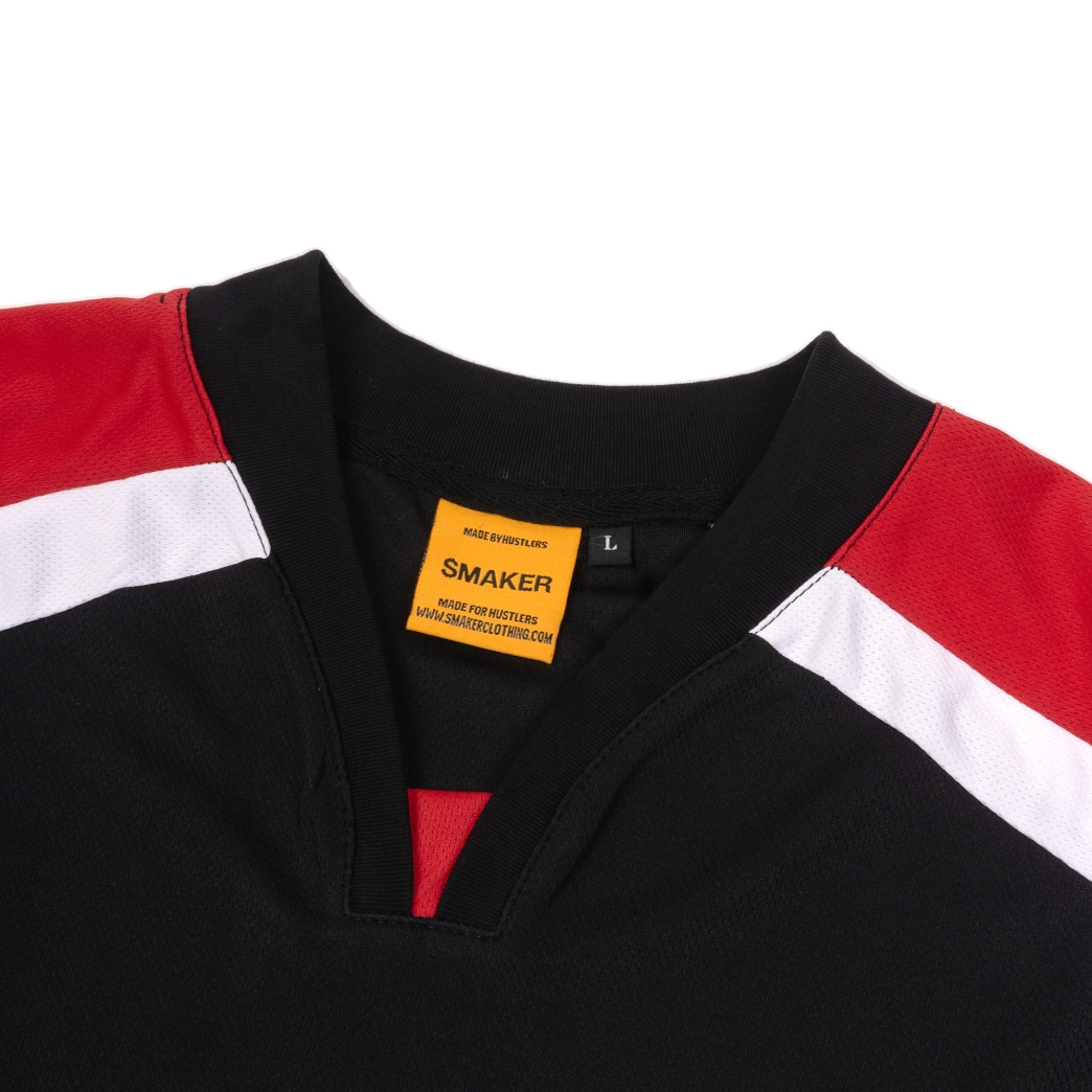 $MAKER SPEEDWAY SOCCER JERSEY IN BLACK/RED