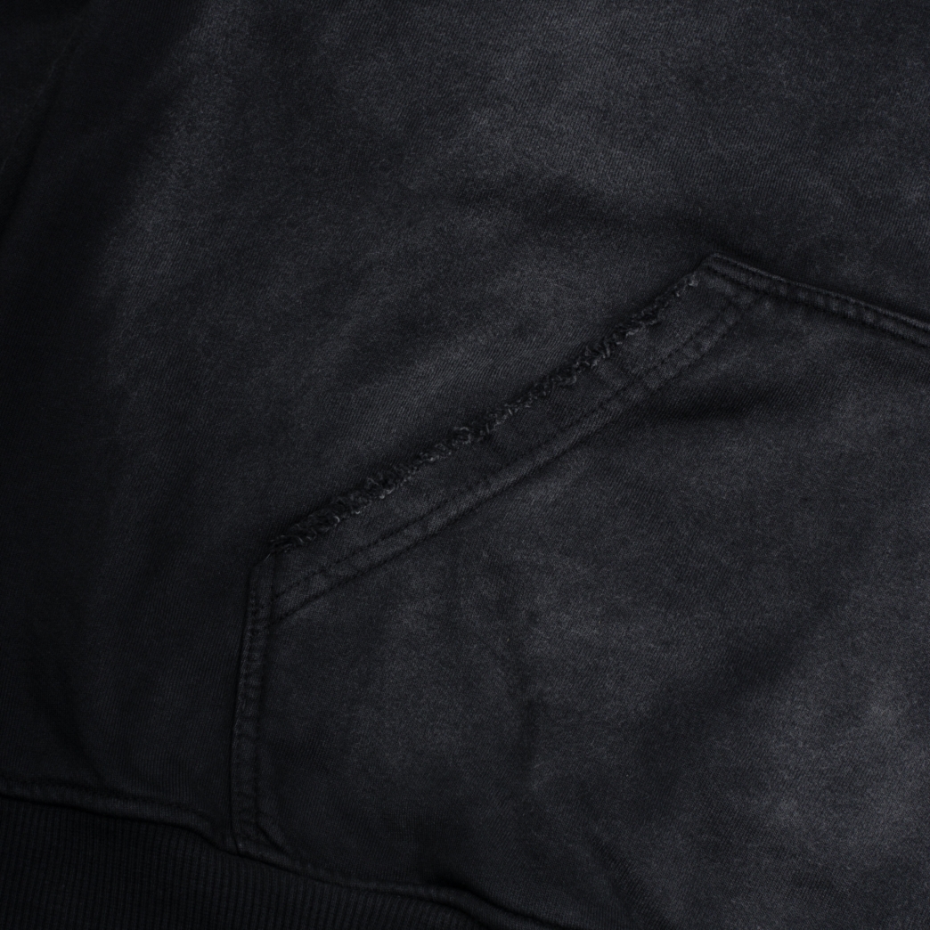 LOGO STRIPES WASHED HOODIE IN BLACK