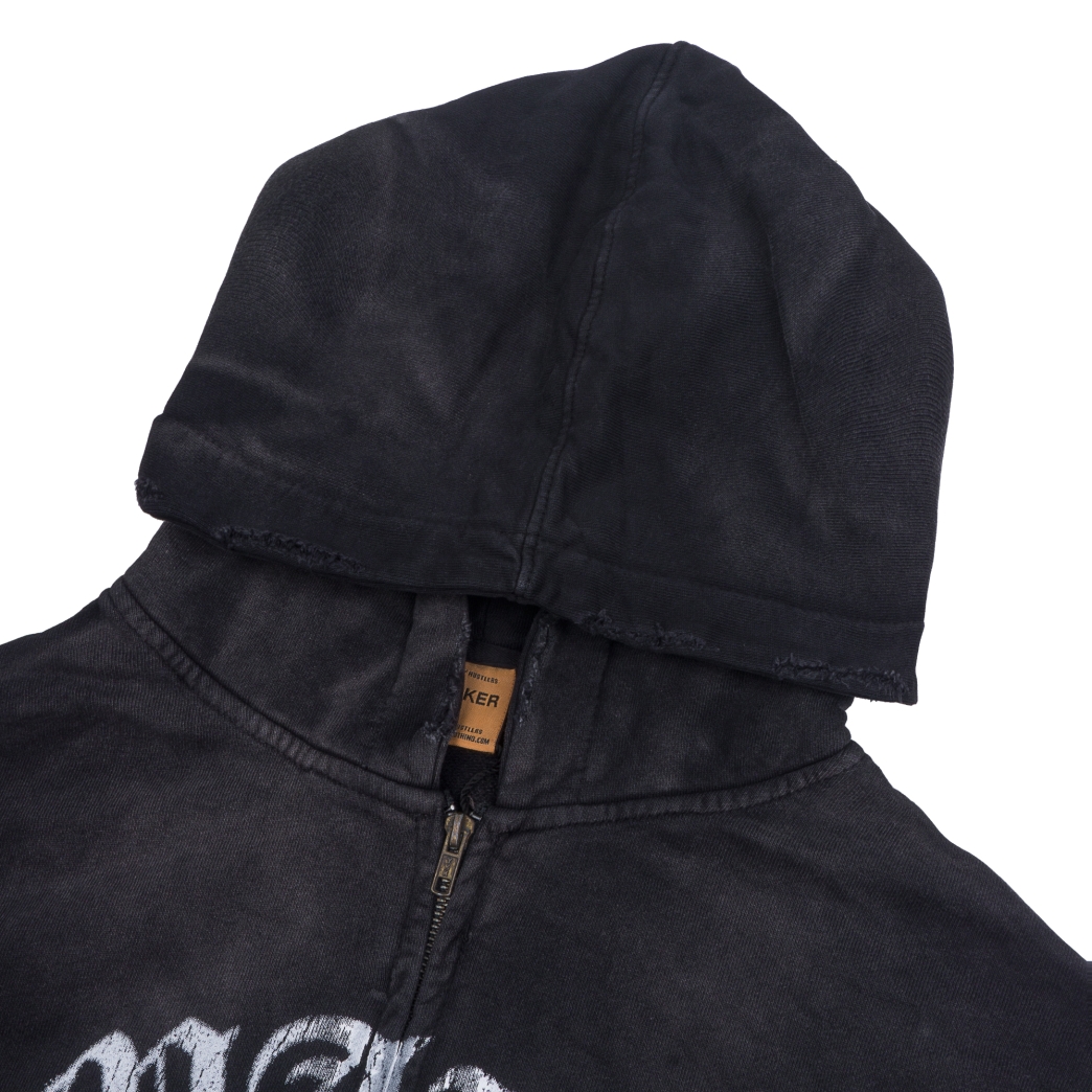 FLAME $MAKER WASHED ZIP HOODIE IN BLACK