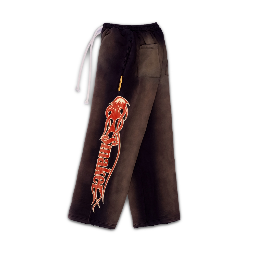 FIRE LOGO WASHED SWEAT PANTS IN BROWN
