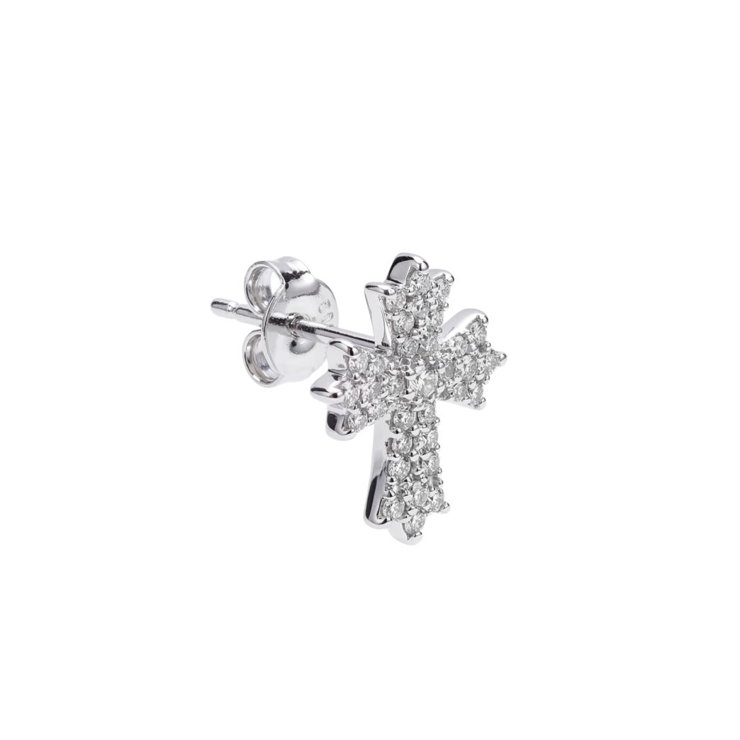 ICED OUT CROSS EARRING IN SILVER