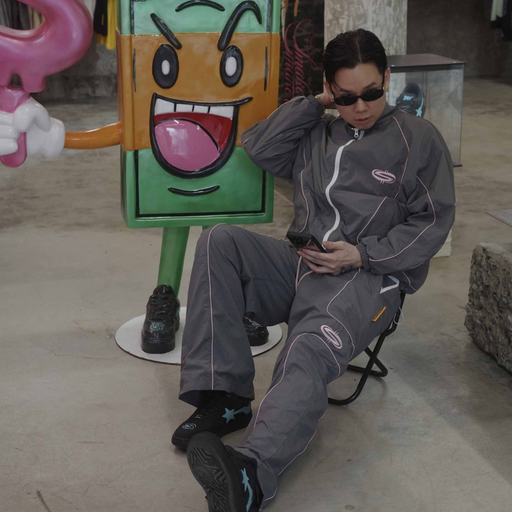 $MAKER NYLON TRACKSUIT PANTS IN GREY