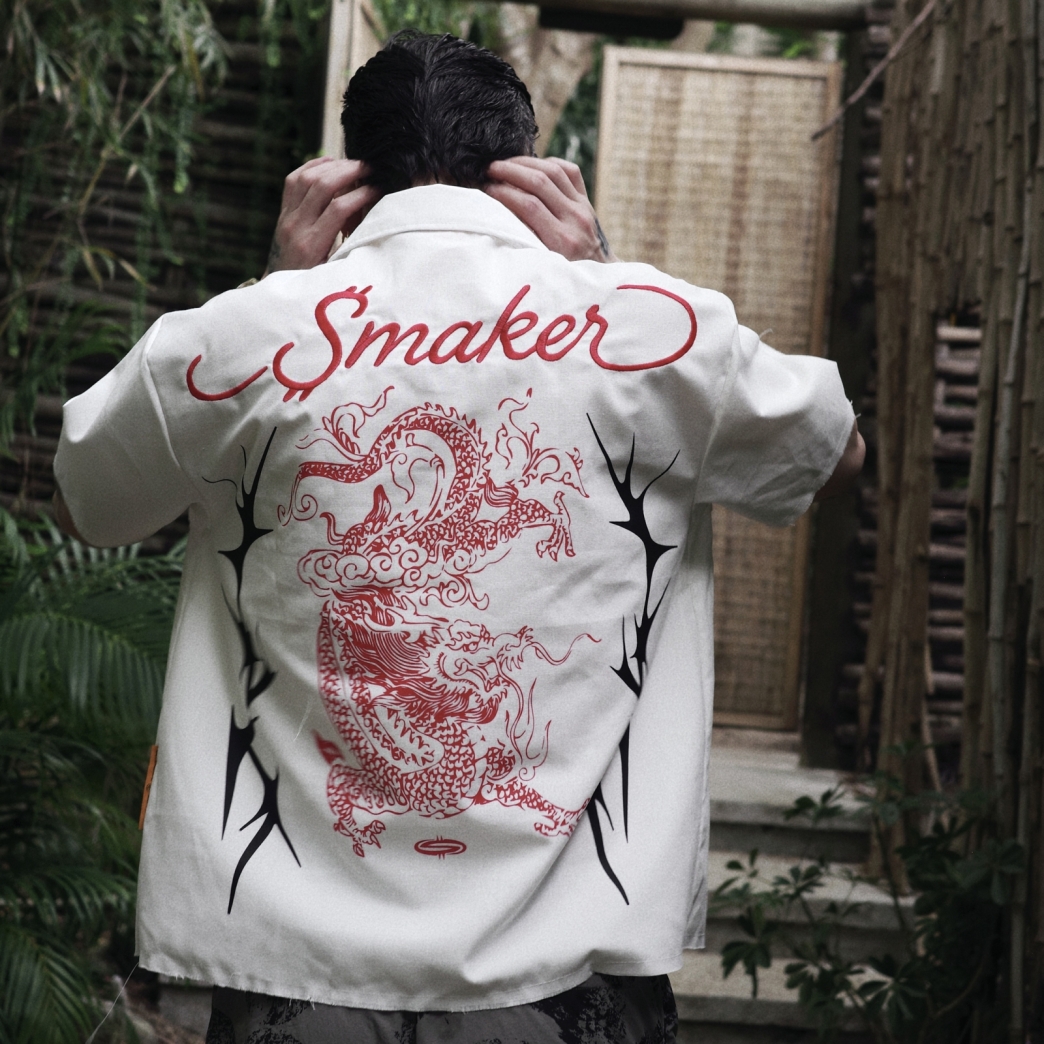 TRIBAL DRAGON SHIRT IN WHITE