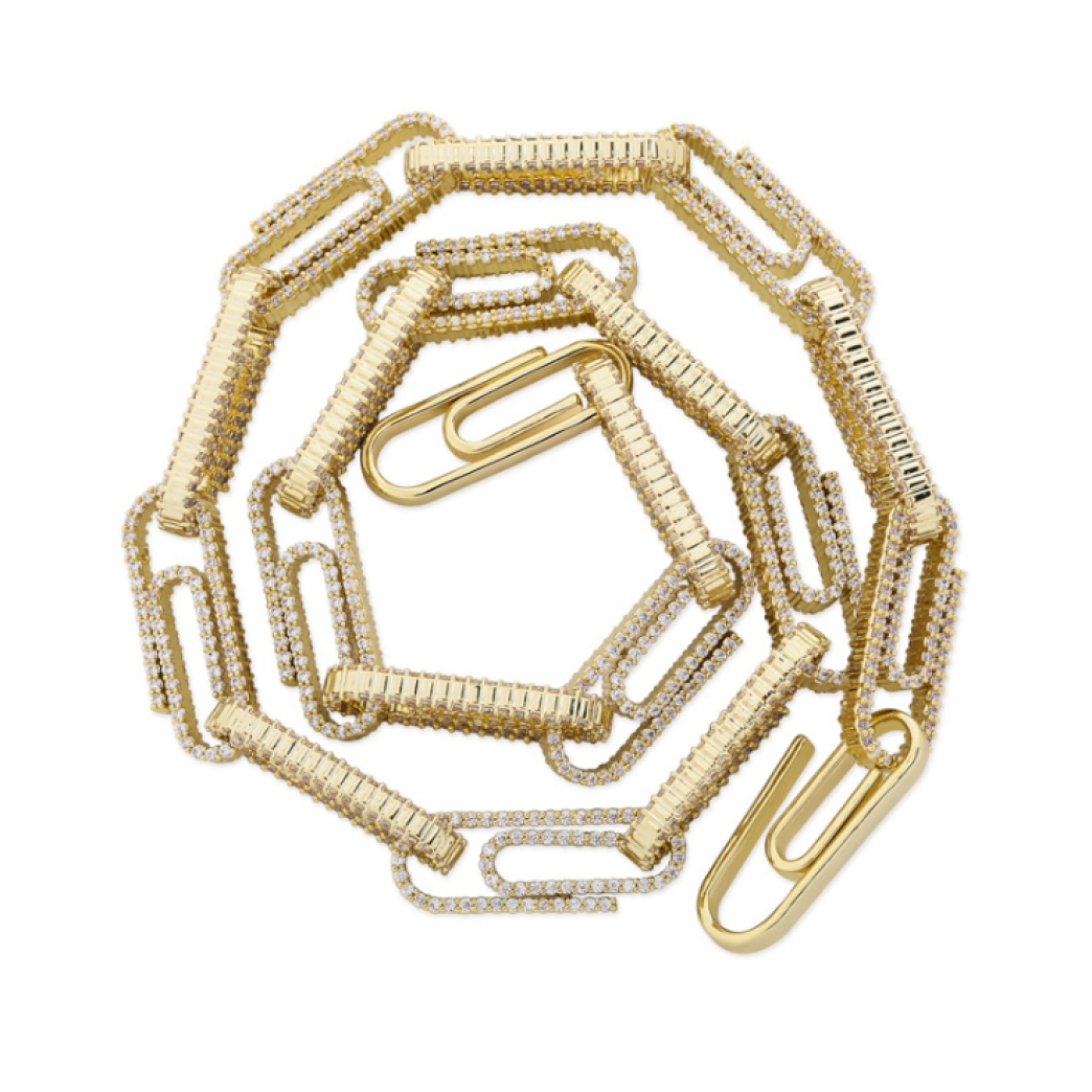 ICED OUT PAPER CLIP NECKLACE IN GOLD/SILVER