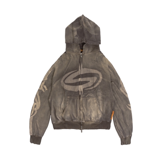 NEW LOGO WASHED ZIP HOODIE IN BROWN