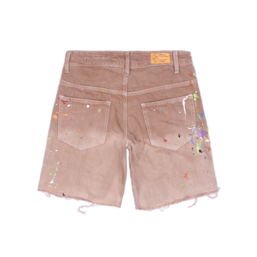 CUSTOMIZE EMBOSSED LOGO WASHED DENIM SHORT IN BURNT BRICK