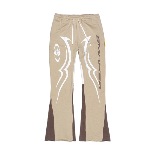SMAKER FLAME FLARE SWEAT PANTS IN TAN