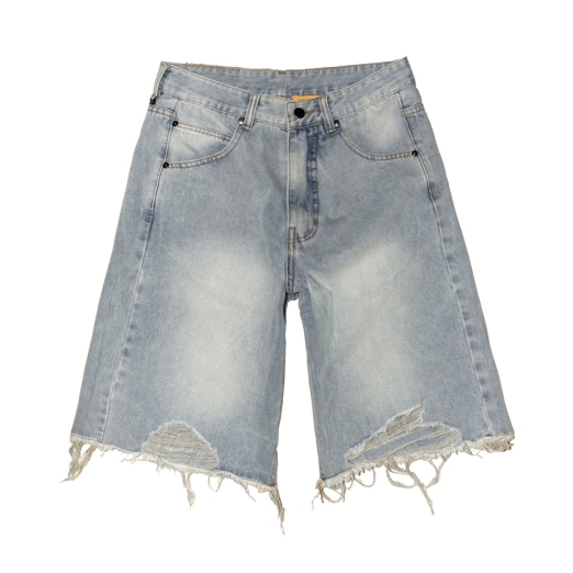 DISTRESSED WASHED BAGGY SHORT JEANS IN BLUE