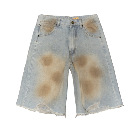 DISTRESSED WASHED BAGGY SHORT JEANS IN DIRT