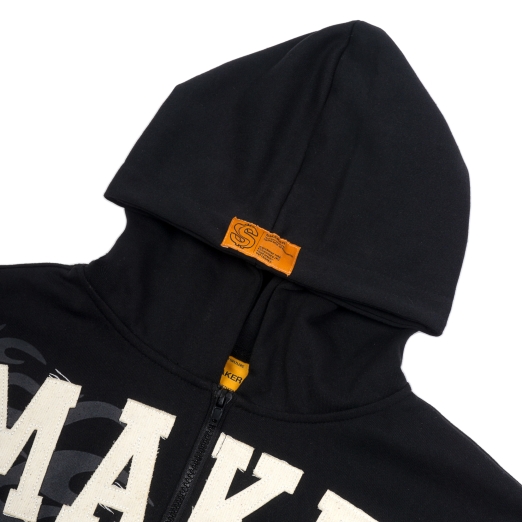 PATCH LOGO ZIP HOODIE IN BLACK