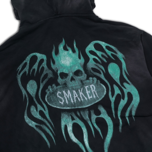 FLAME $MAKER WASHED ZIP HOODIE IN BLACK