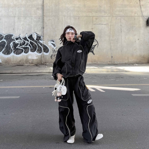 $MAKER NYLON TRACKSUIT JACKET IN BLACK