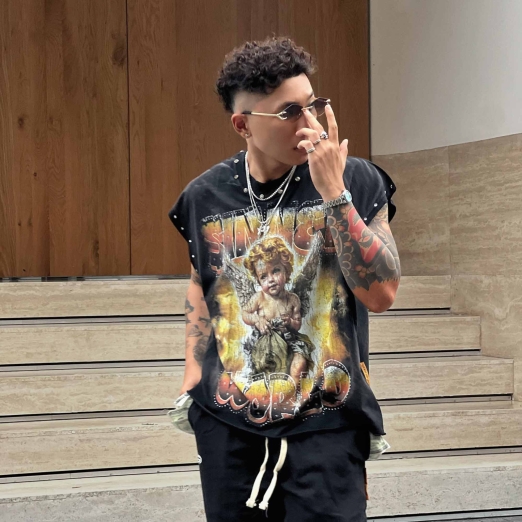 $INNER WORLD ICED OUT TANK WASHED TEE IN BLACK