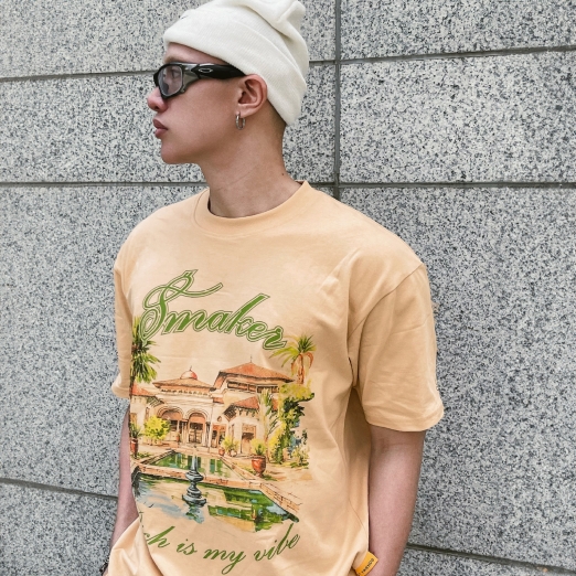 RICH IS MY VIBE TEE IN TAN 