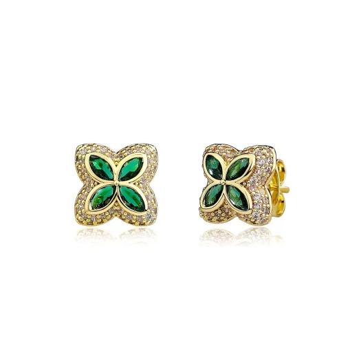 ICED OUT FLOWER EARRING IN GOLD